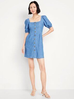 👗💙 NWT Old Navy Puff Sleeve Denim Mini Dress | XXL | Button Front